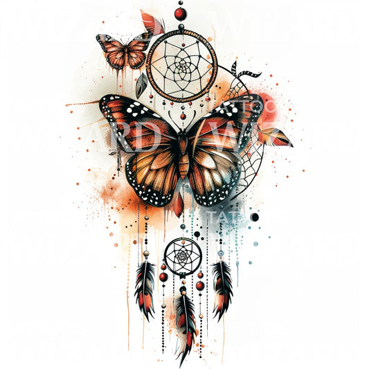 A Neotraditional Dreamcatcher Butterfly Tattoo Design