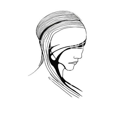Sad Portrait Contemporary Lines Tattoo Design