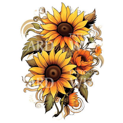 Neo Traditional Sunflower Tattoo Design