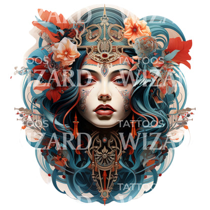 Neo Traditional Goddess Tattoo Design