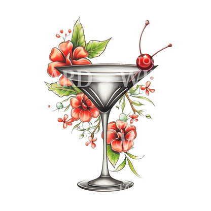 New School Martini Tattoo Design
