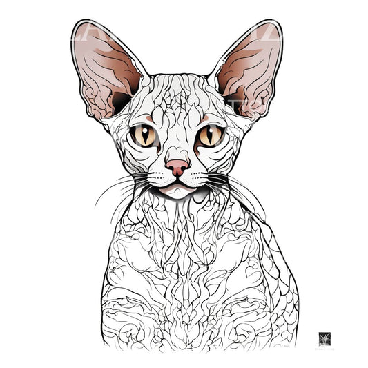 Tête de chat Devon Rex avec motifs de conception de tatouage