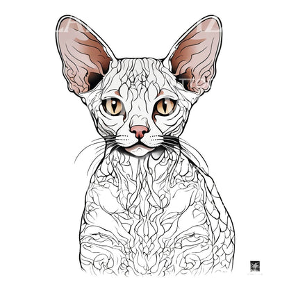Devon Rex Cat Head with Patterns Tattoo Design