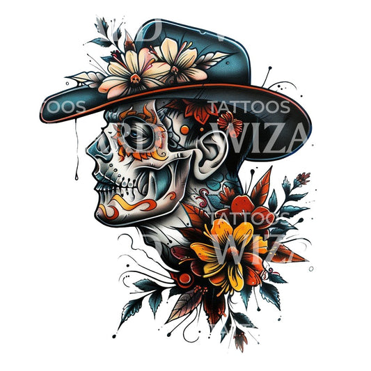 Old School Mexican Skull Man Tattoo Design