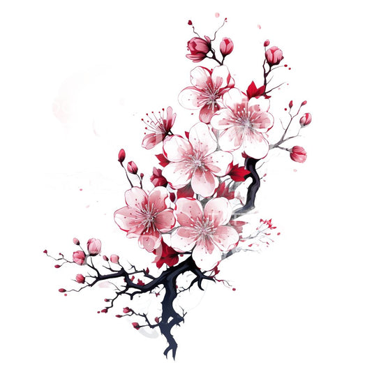 Illustrative Sakura Flowers Tattoo Design