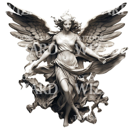 Conception de tatouage de statue d'ange de femme