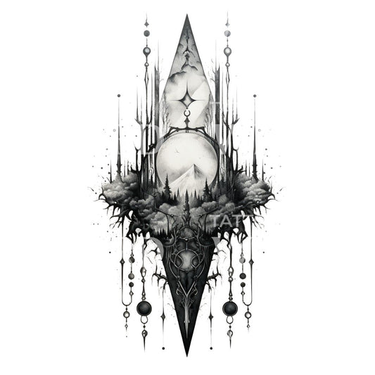 Half Sleeve Fantasy Talisman Tattoo Design