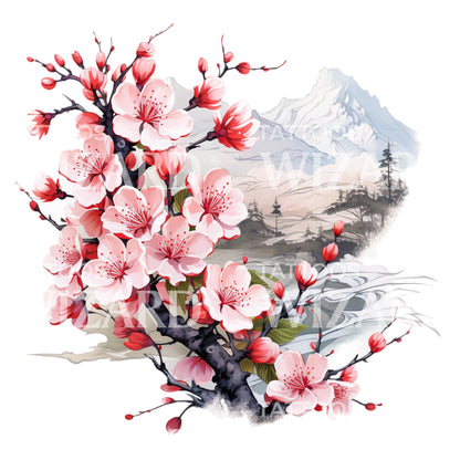 Traditional Japanese Landscape Sakura Tattoo