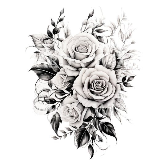 Black and Grey Roses Bouquet Tattoo Design