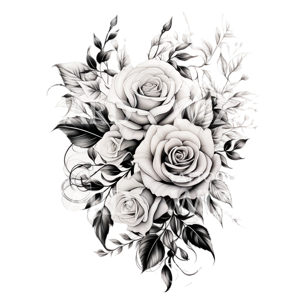 Black and Grey Roses Bouquet Tattoo Design – Tattoos Wizard Designs