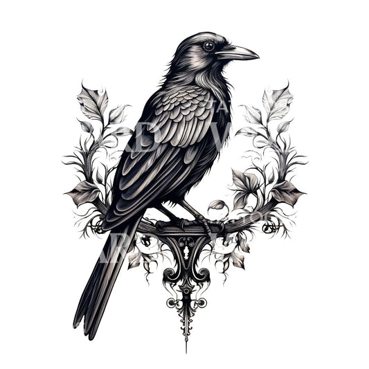Crow Blackwork Tattoo Design