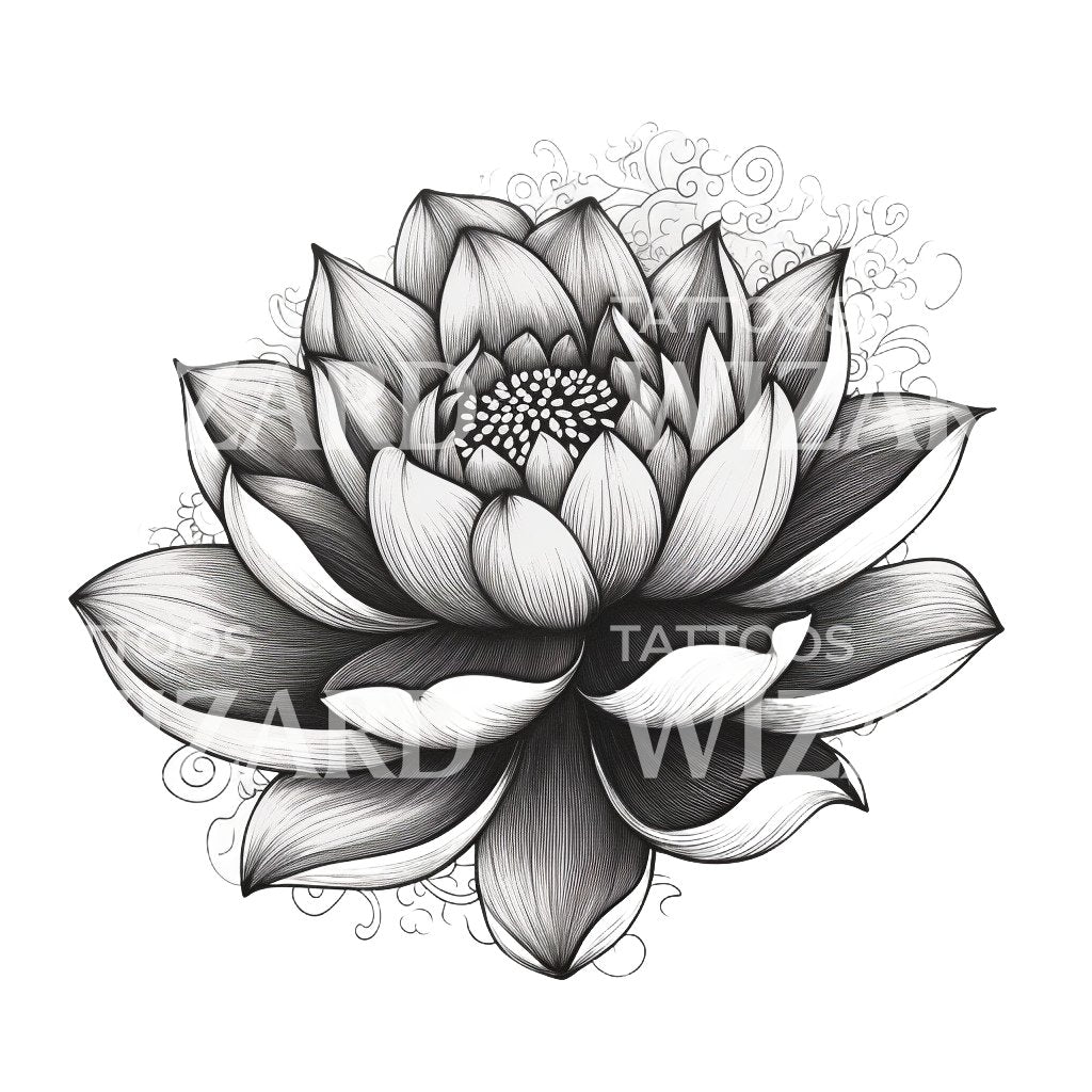 Black & Grey Lotus Flower Tattoo Design