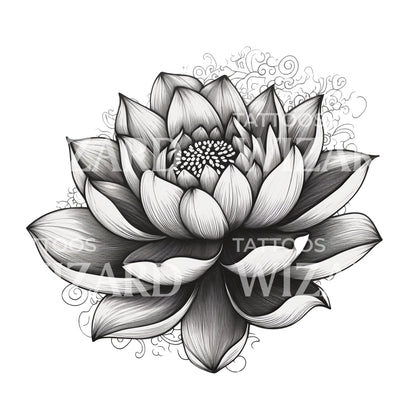 Black & Grey Lotus Flower Tattoo Design