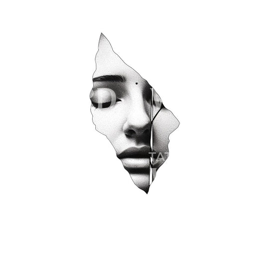 Broken Glass Woman Portrait Tattoo Design