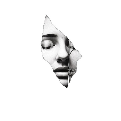 Broken Glass Woman Portrait Tattoo Design