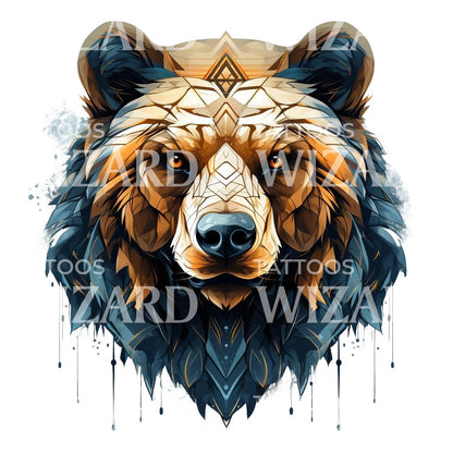 Intense Bear Geometric Portrait Tattoo Design