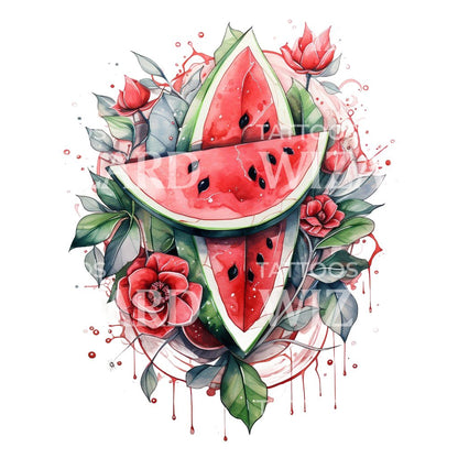 Watercolor Watermelon Tattoo Design