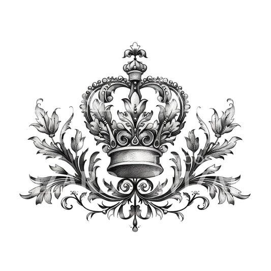 Tattoo-Design mit barockem Blattwerk und Krone