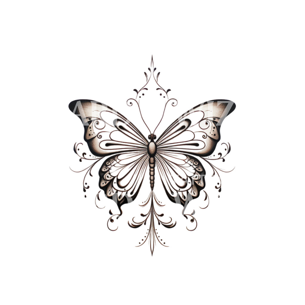 Zartes Tattoo-Design mit feiner Schmetterlingslinie