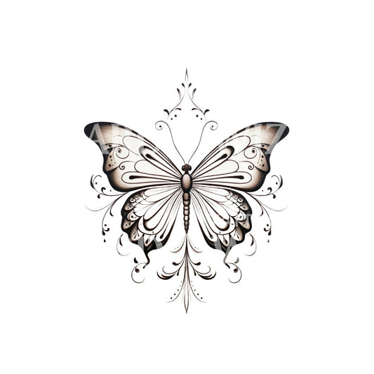 Conception de tatouage délicat de papillon à lignes fines