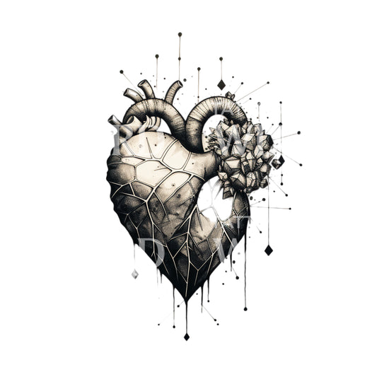 Black and Grey Heart Tattoo Design