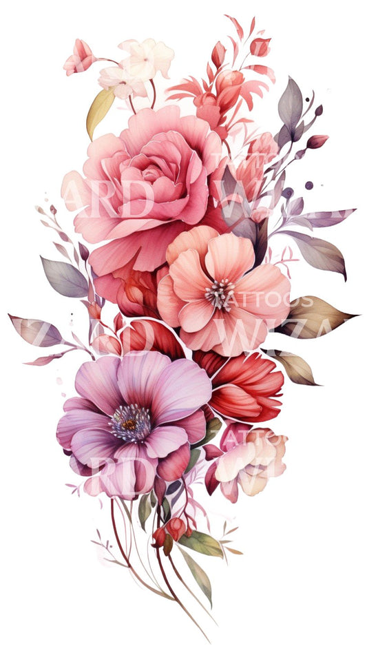 Conception de tatouage de fleurs vibrantes à demi-manches