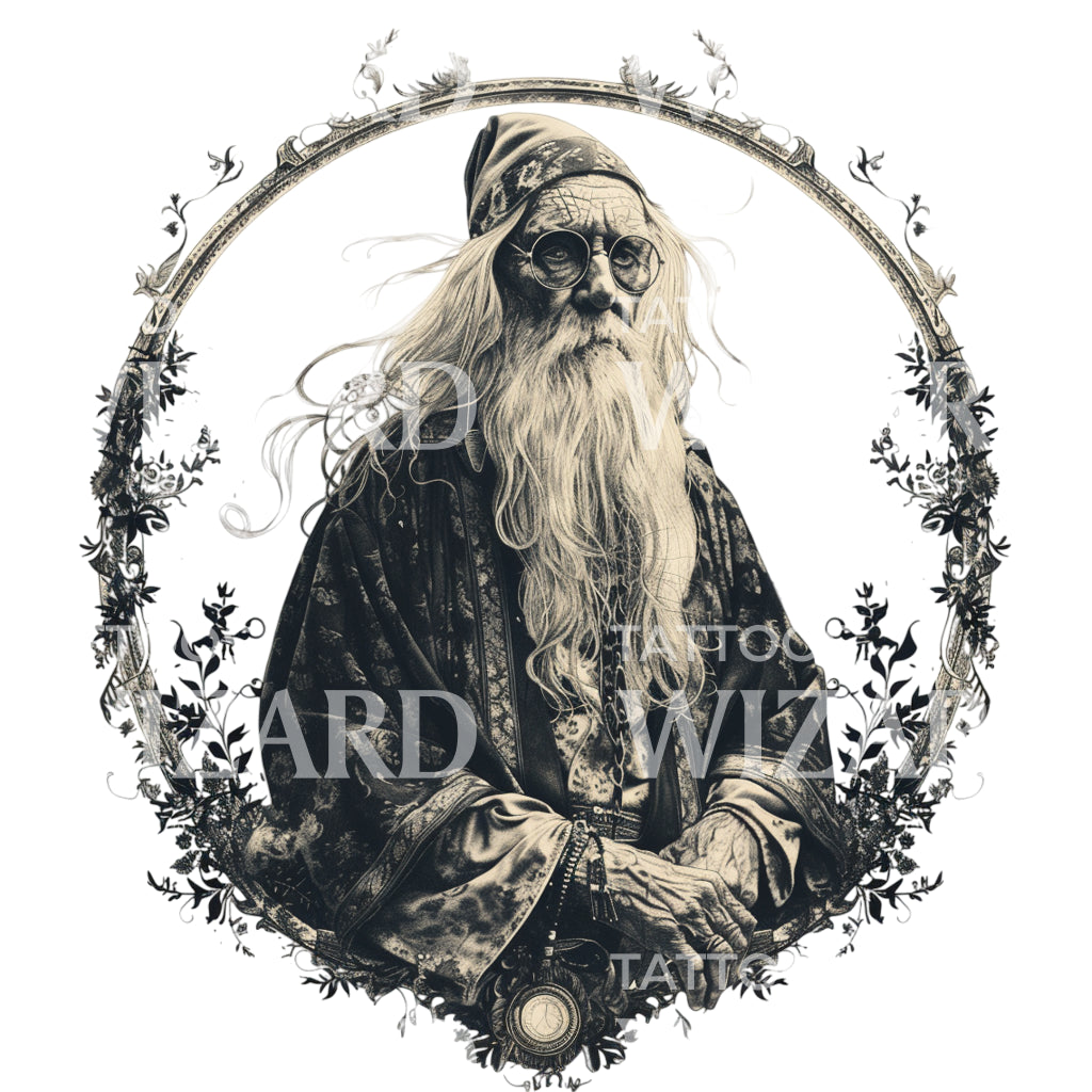 Conception de tatouage de portrait de Dumbledore sage
