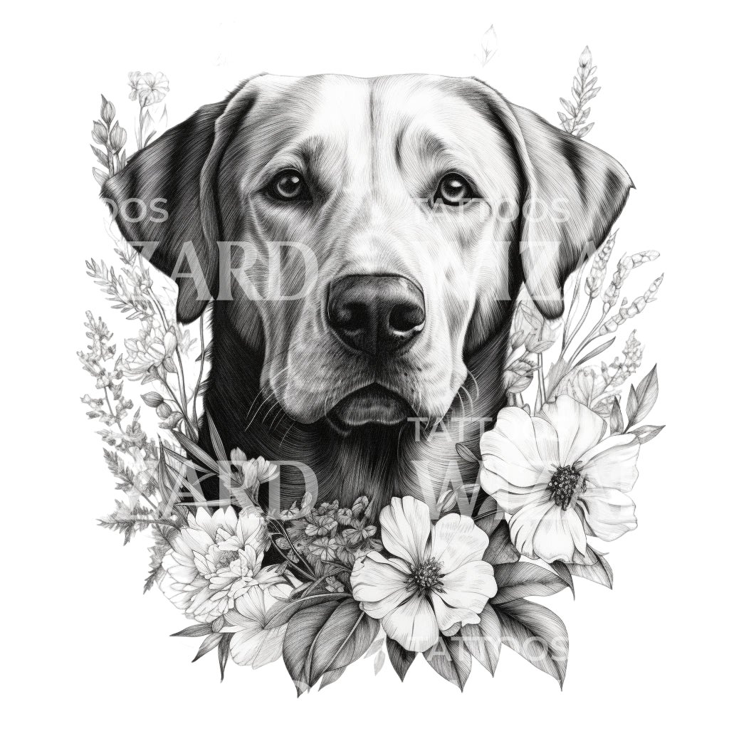Black and Grey Labrador Tattoo Design – Tattoos Wizard Designs