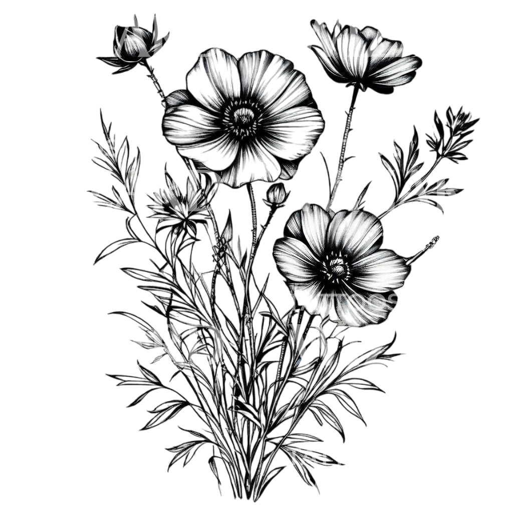 Conception de tatouage de fleur traditionnelle ornementale