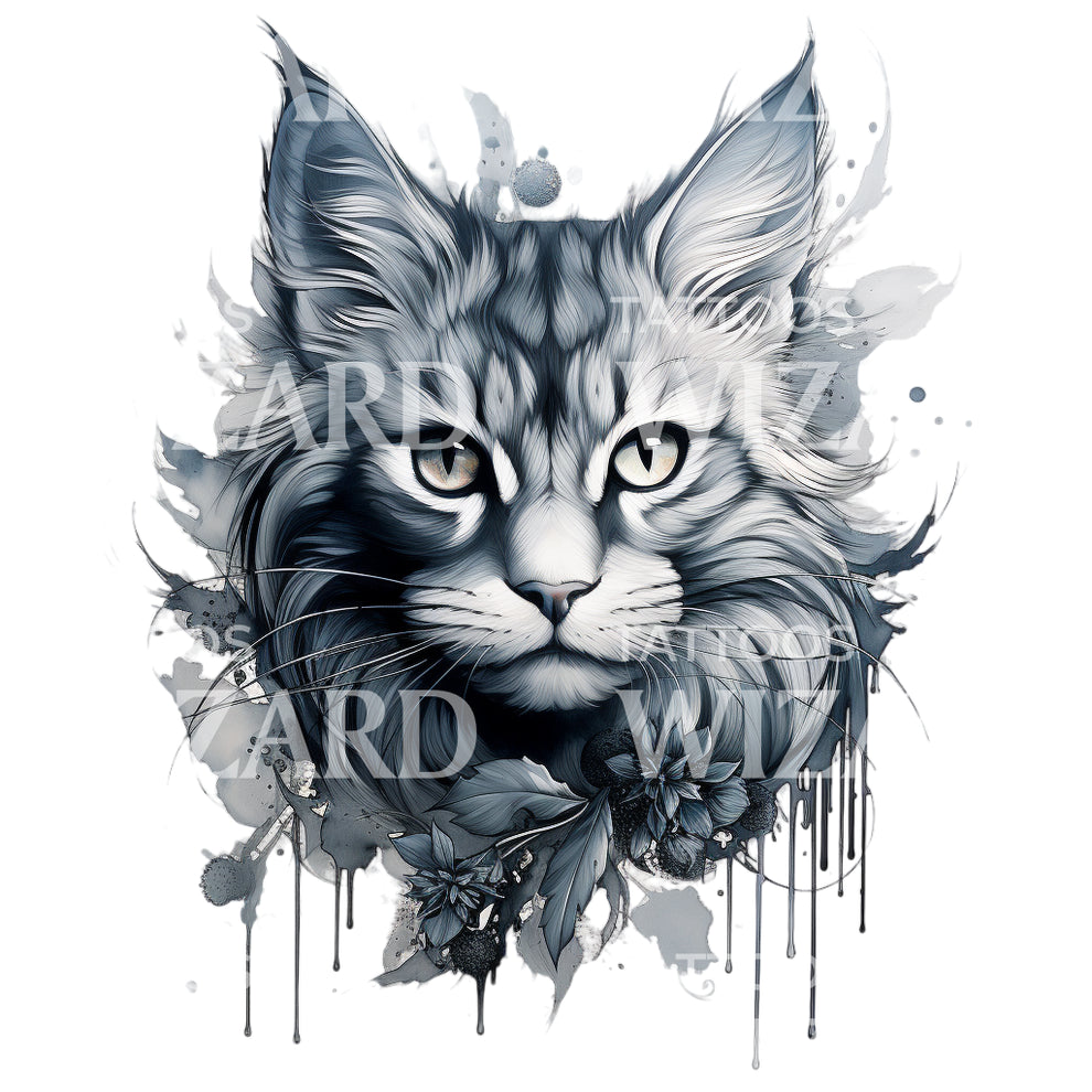 Maine Coons Cat Portrait Tattoo Design Tattoos Wizard Designs
