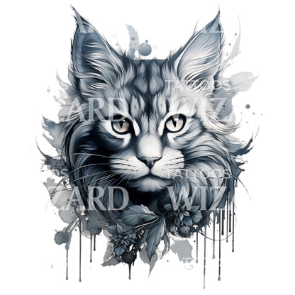 Maine Coons Cat Portrait Tattoo Design