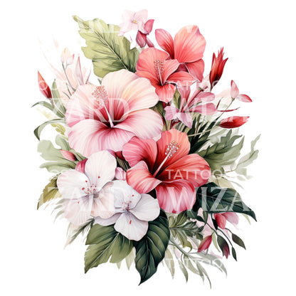 Tropical Flowers Bouquet Tattoo Design