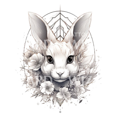 Rabbit and Flowers Tattoo Design