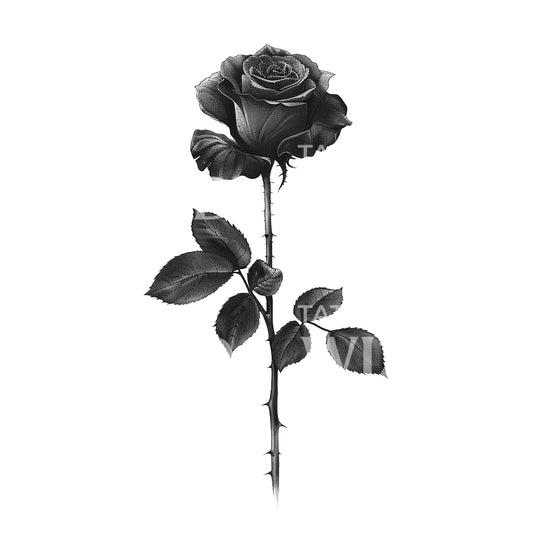 Single Black Rose Tattoo Design