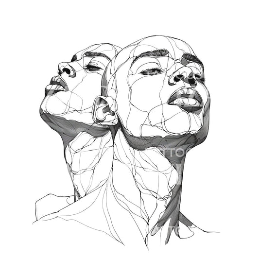 Twin Heads Minimalist Portrait Tattoo Design