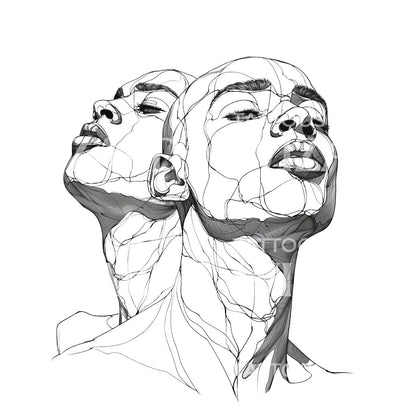 Twin Heads Minimalist Portrait Tattoo Design
