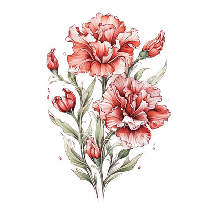Botanical Carnation Flowers Tattoo Design