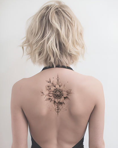 Mooie Zwarte & Grijze Kompas Tattoo Ontwerp