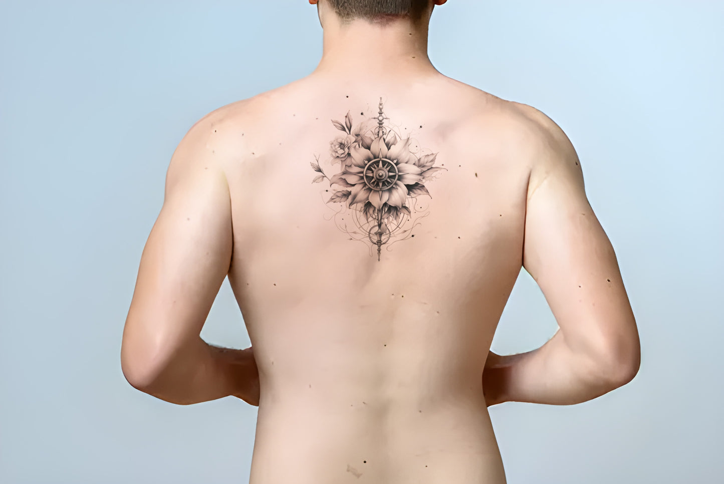 Black and Grey Compass Tattoo Design