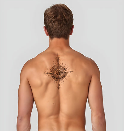Zwart & Grijs Kompas & Bloemen Mouw Tattoo Ontwerp