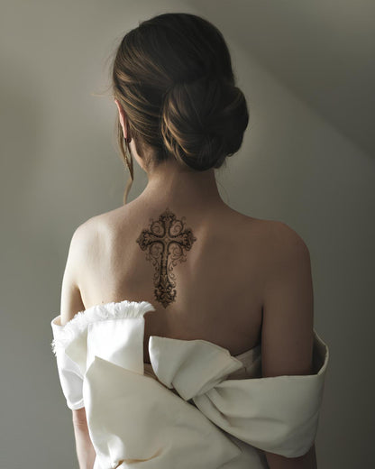 Baroque Cross Black and Grey Tattoo Design