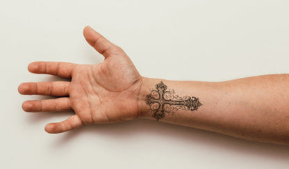 Baroque Cross Black and Grey Tattoo Design