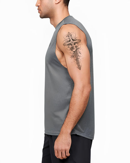 Delicate Cross with Flowers Tattoo Design