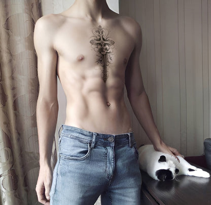 Delicate Cross with Flowers Tattoo Design