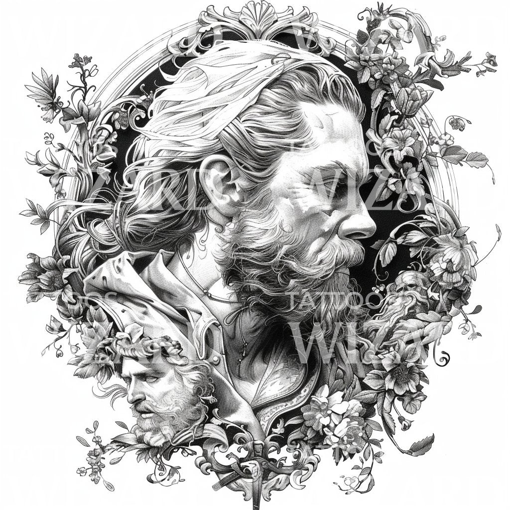 Conception de tatouage de portrait de dieu viking orné