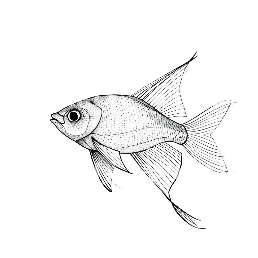 Dotwork-Tattoo mit schwarzem und grauem Fisch