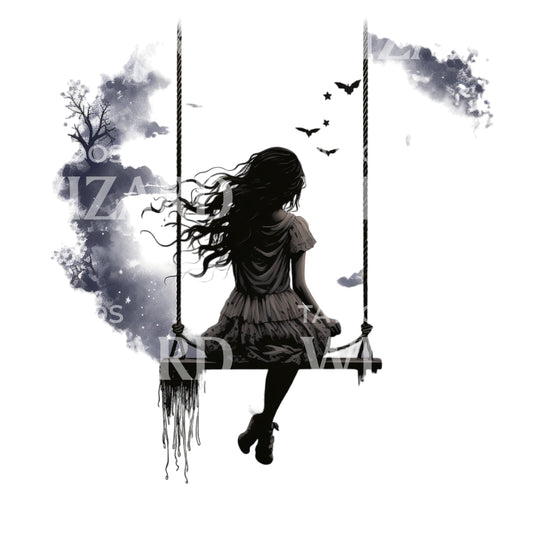 Dark Girl Silhouette Tattoo Design