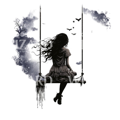 Dark Girl Silhouette Tattoo Design