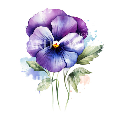 Watercolor Pansy Flower Tattoo Design
