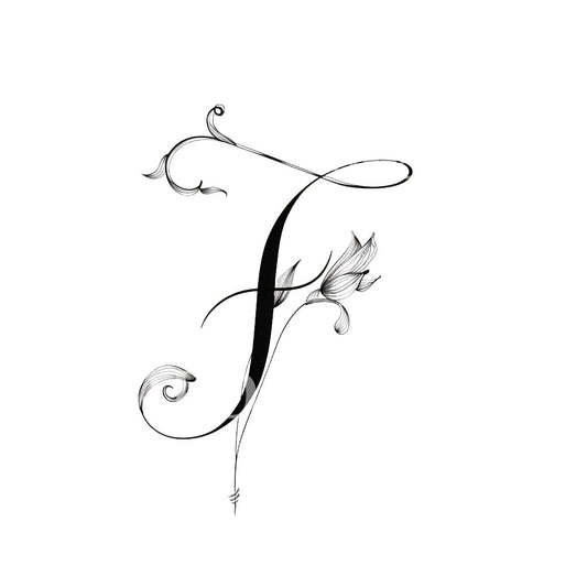 Delicate Floral Uppercase F Letter Tattoo Design
